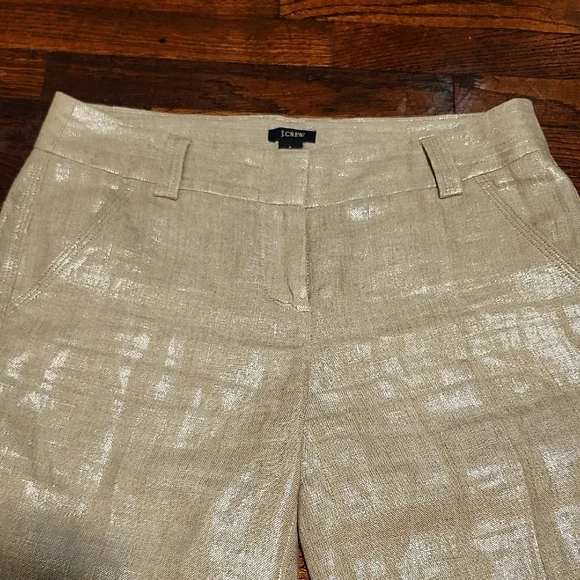 J. Crew City Fit 100% Linen Shiny Metallic Beige Bermuda Shorts Tailored Fit - Picture 3 of 9